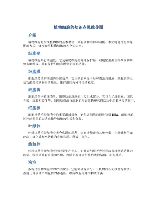 植物细胞的知识点思维导图