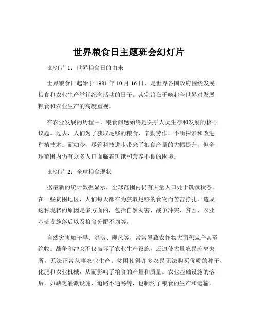 世界粮食日主题班会幻灯片