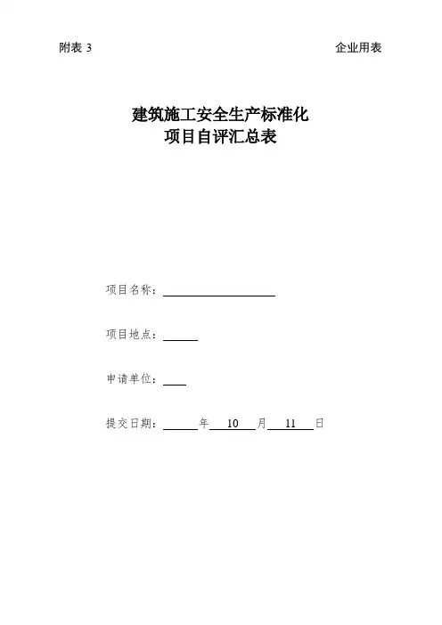 建筑施工安全生产标准化项目自评汇总表
