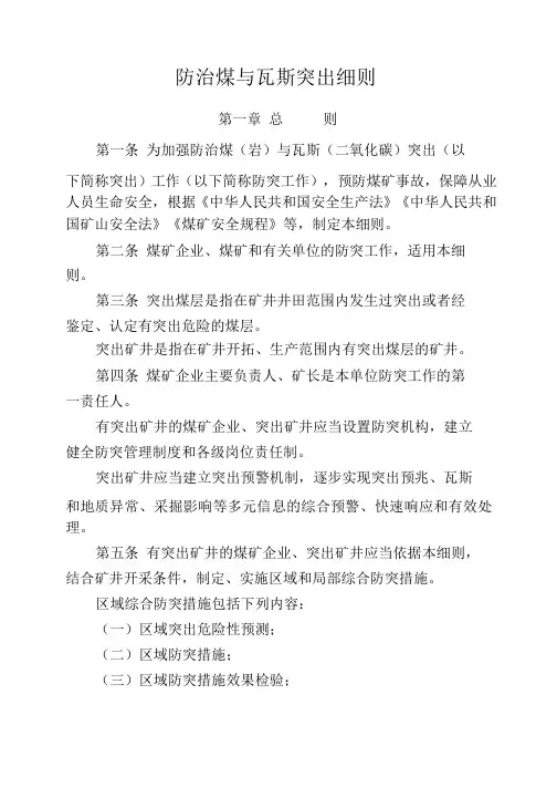 2019防治煤与瓦斯突出细则(word格式)