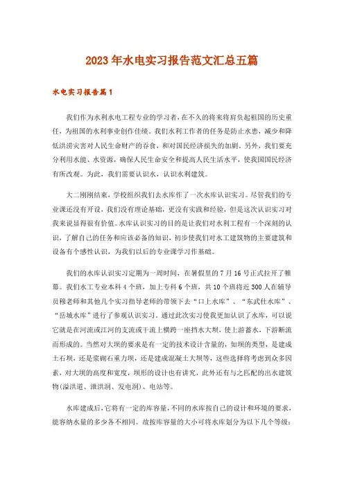 2023年水电实习报告范文汇总五篇