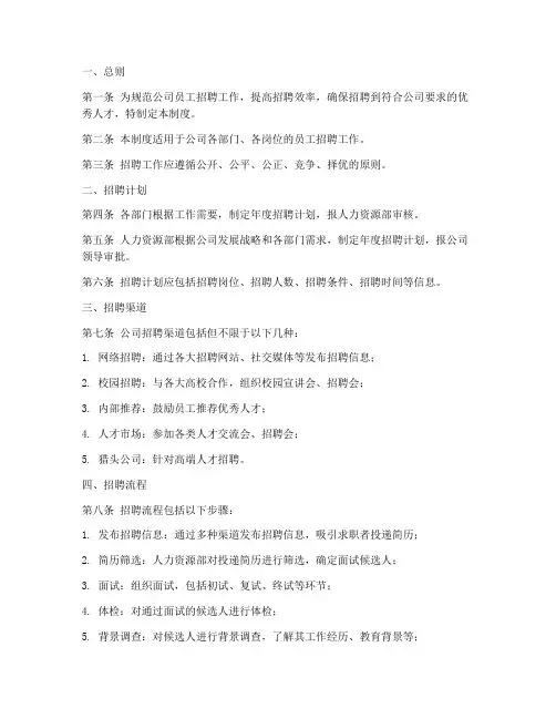 员工招聘管理制度模板范文