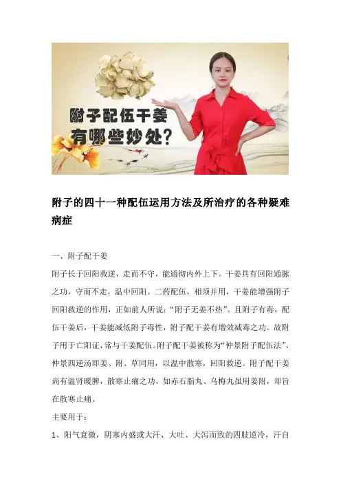 附子的四十一种配伍运用方法及所治疗各种疑难病症