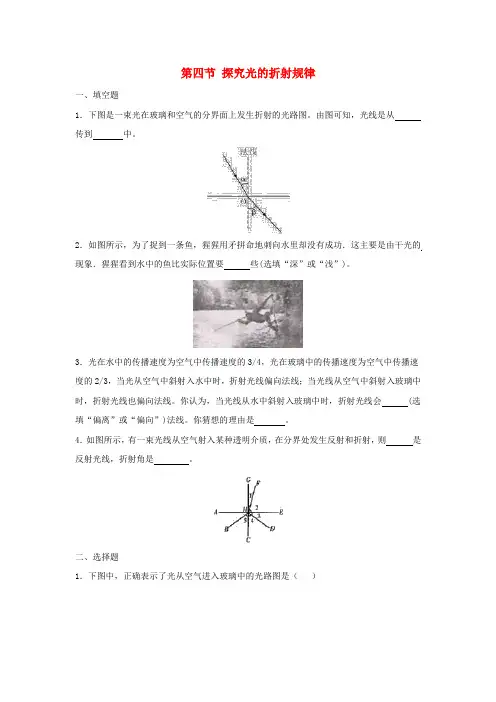八年级物理上册3.4探究光的折射规律模拟训练新版粤教沪版