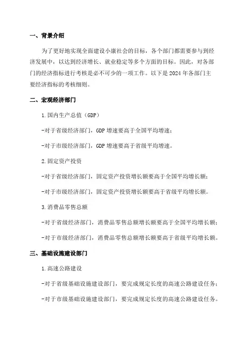 2024年各部门主要经济指标考核细则