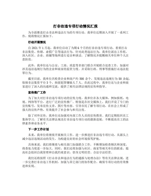 打非治违专项行动情况汇报
