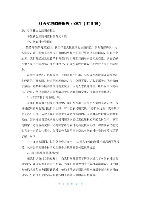 社会实践调查报告 中学生（共5篇）