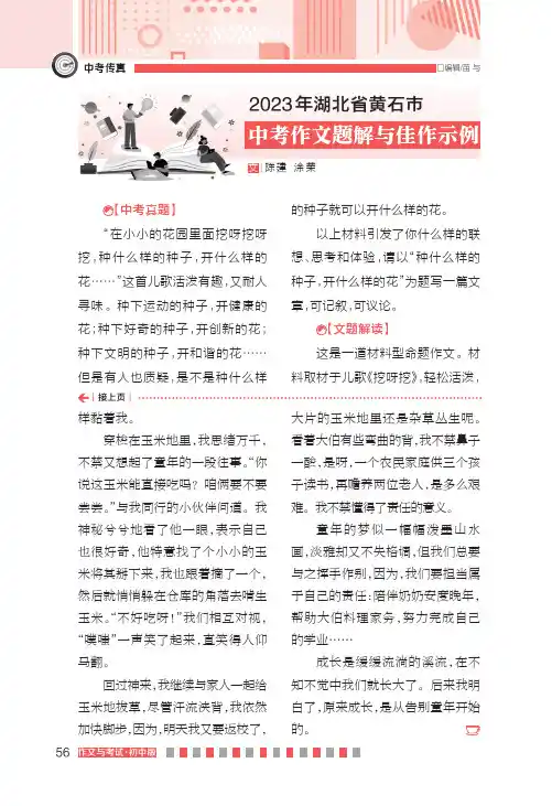2023_年湖北省黄石市中考作文题解与佳作示例