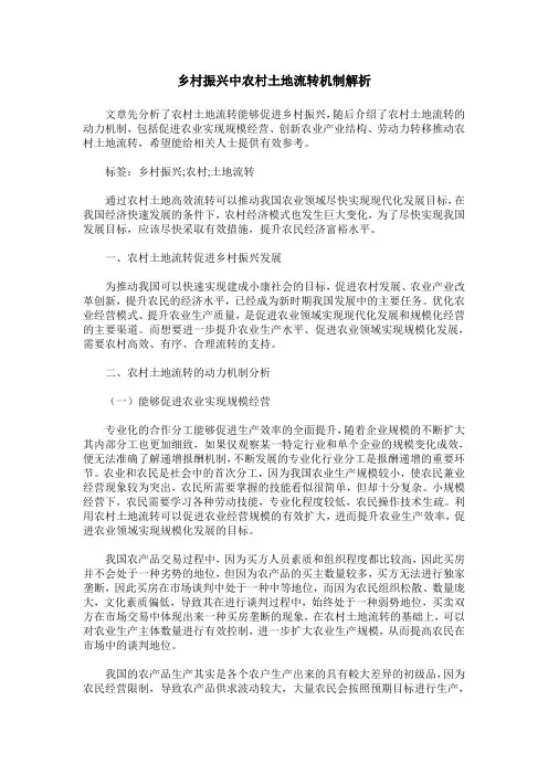 乡村振兴中农村土地流转机制解析