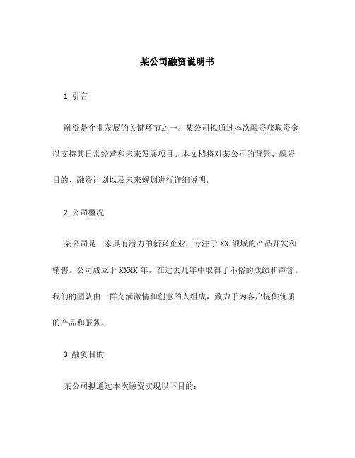 某公司融资说明书