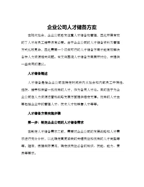 企业公司人才储备方案