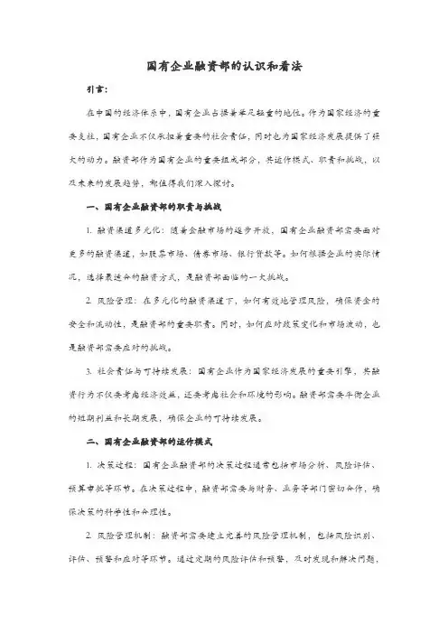 国有企业融资部的认识和看法