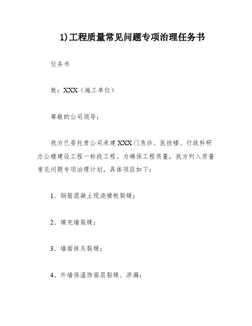 1)工程质量常见问题专项治理任务书