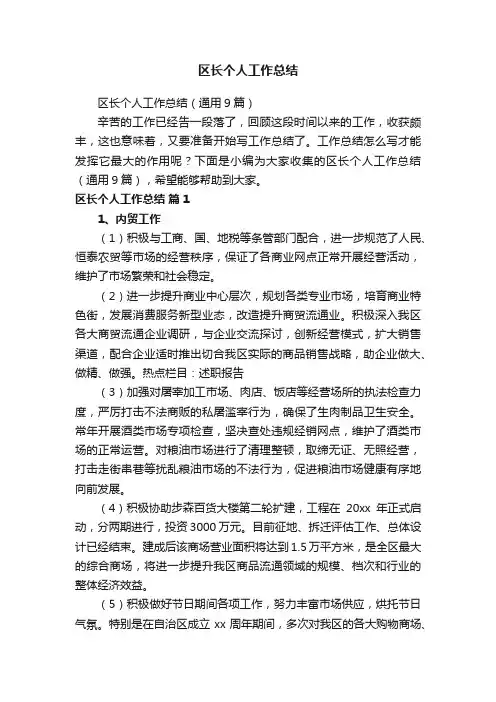 区长个人工作总结