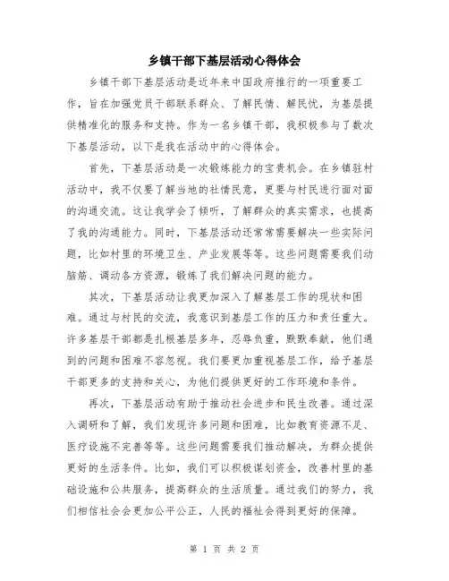 乡镇干部下基层活动心得体会