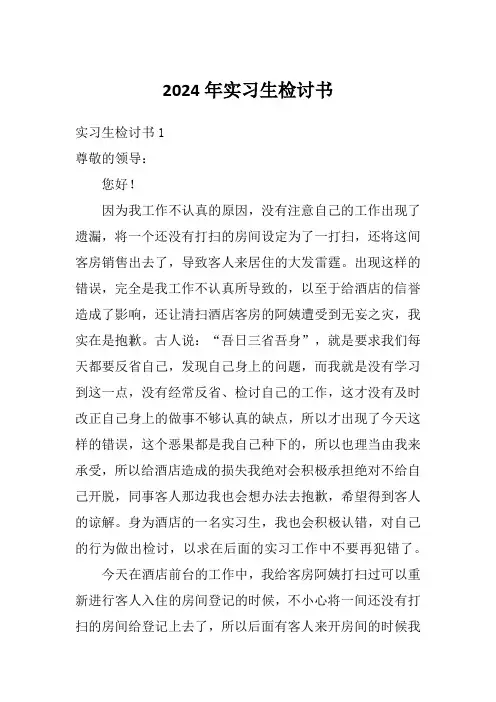 2024年实习生检讨书