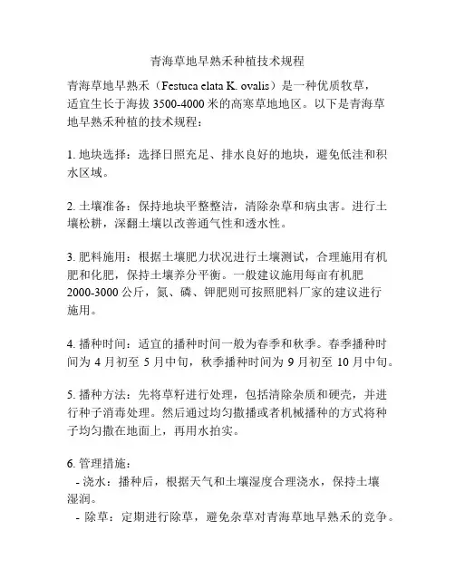 青海草地早熟禾种植技术规程