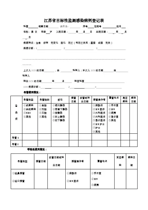 目标性监测感染病例登记表