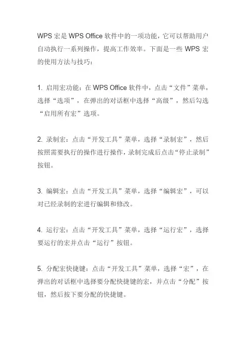 wps宏的使用方法与技巧