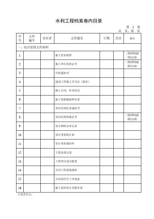 水利工程档案归档目录(施工)