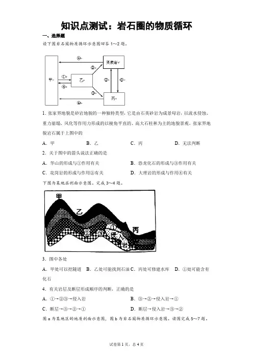 知识点测试：岩石圈的物质循环
