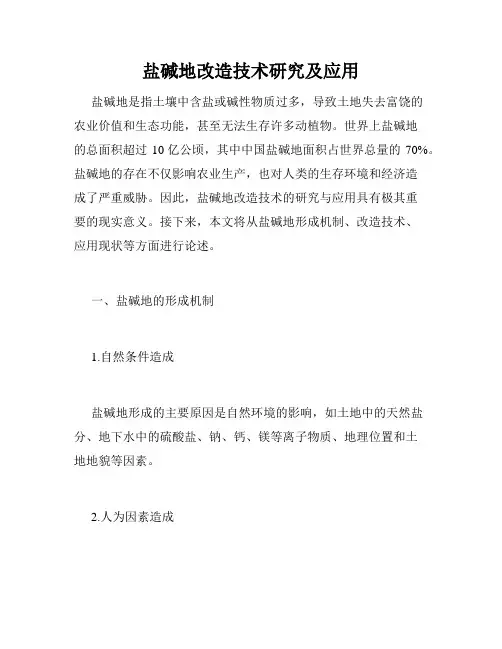 盐碱地改造技术研究及应用