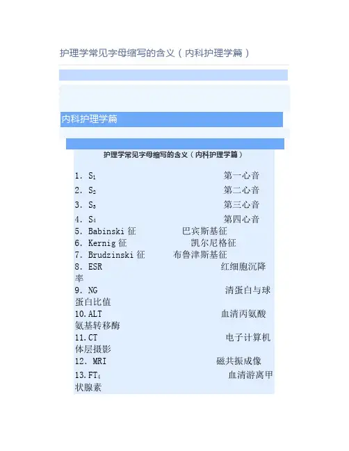 护理学常见字母缩写的含义(内科护理学篇)