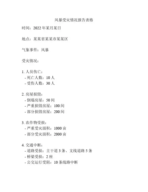 风暴受灾情况报告表格