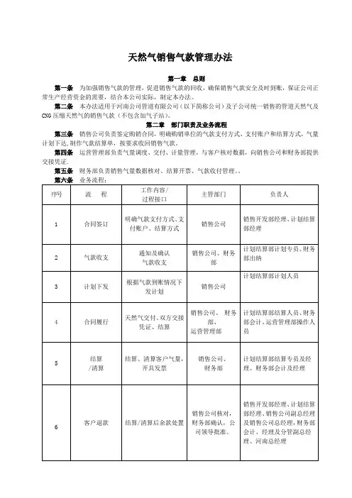 天然气销售气款管理办法
