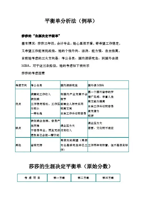 (完整word版)职业生涯规划----决策平衡单法(word文档良心出品)