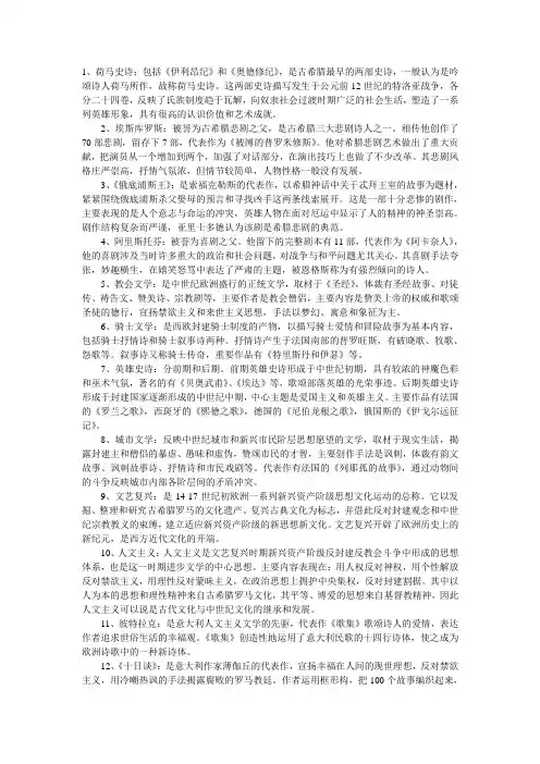 外国文学史上 名词解释