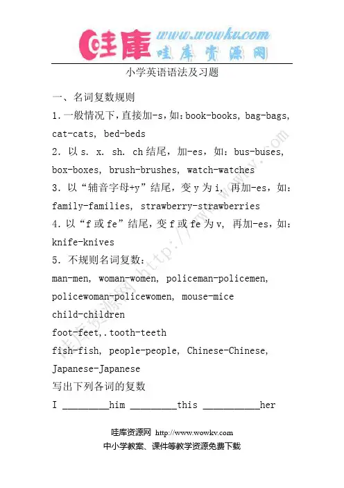 PEP小学六年级英语下册复习语法知识及配套习题