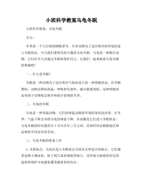 小班科学教案乌龟冬眠