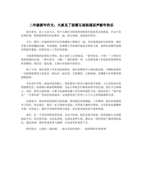 二年级新年作文：大家见了面都互相祝福说声新年快乐