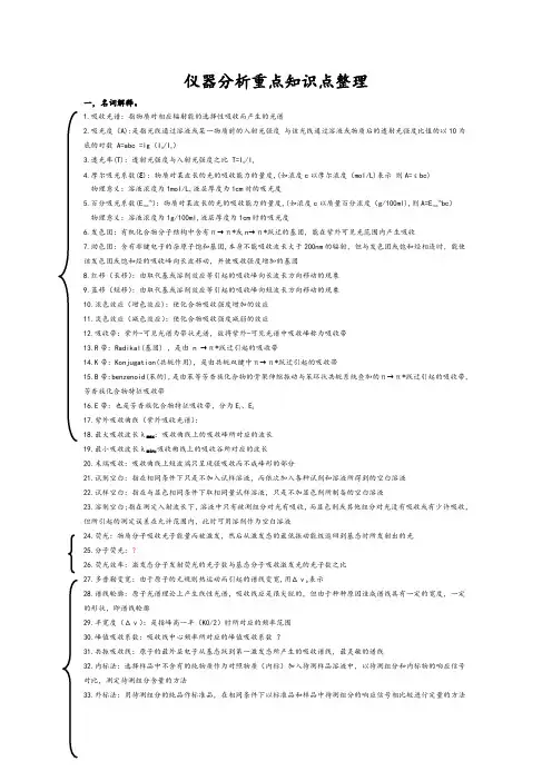 仪器分析重点知识点整理