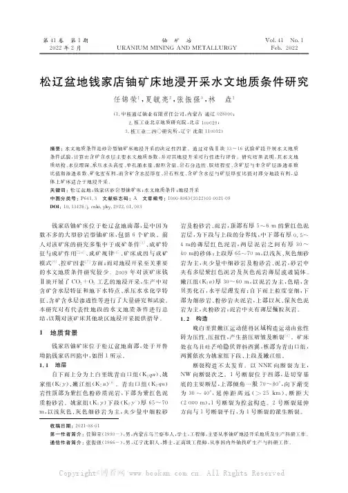 松辽盆地钱家店铀矿床地浸开采水文地质条件研究
