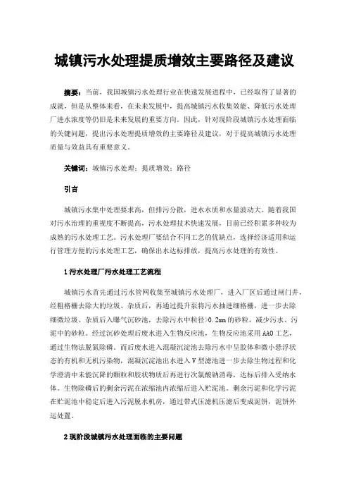 城镇污水处理提质增效主要路径及建议