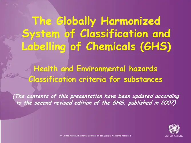 GHS《全球化学品统一分类和标签制度》英文版Health and environmental hazards：classification criteria f