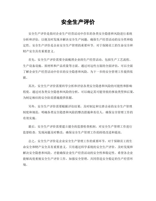 安全生产评价