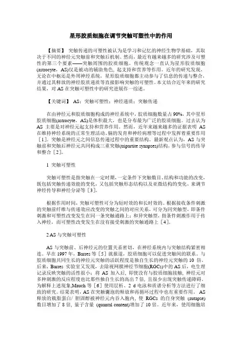 星形胶质细胞在调节突触可塑性中的作用