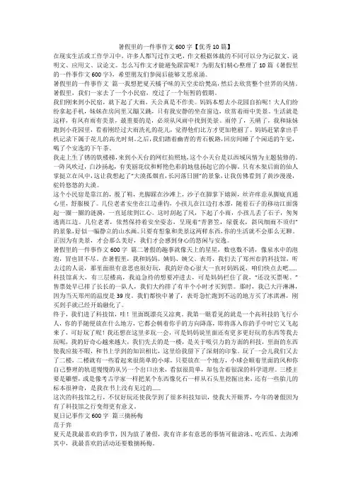 2023最新-暑假里的一件事作文600字【优秀10篇】