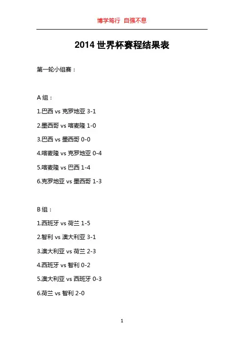 2014世界杯赛程结果表