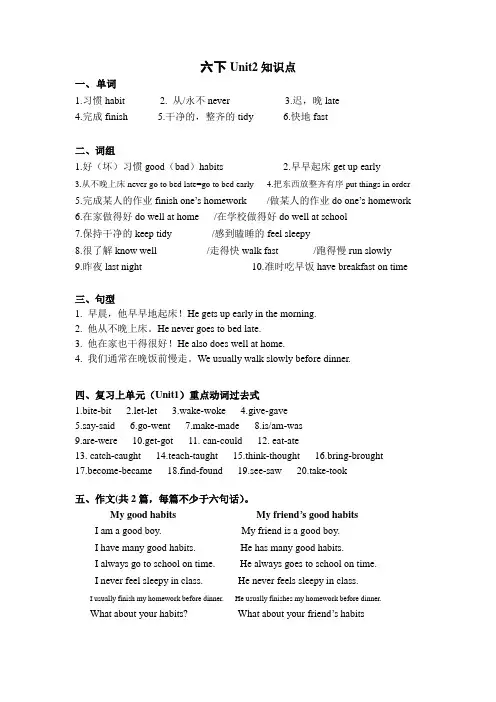 译林版英语六年级下册U2知识点及默写卷