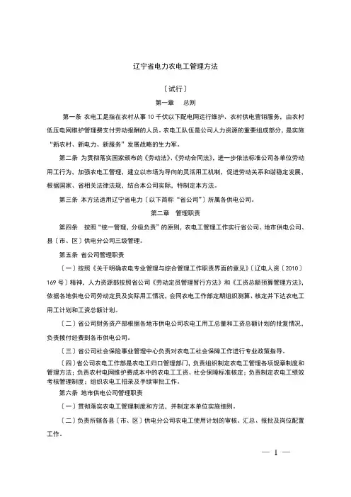 辽宁省电力有限公司农电工管理办法(试行)