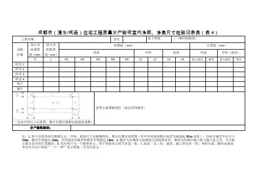 住宅工程质量分户验收室内净距、净高尺寸检验记录表