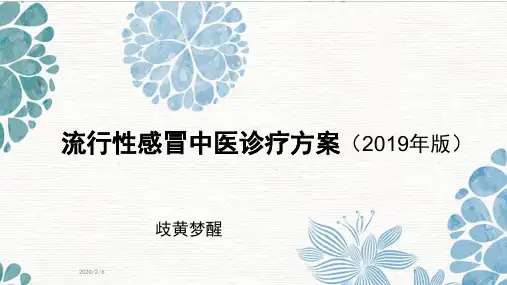 流行性感冒中医诊疗方案(2019年版)解读PPT参考幻灯片