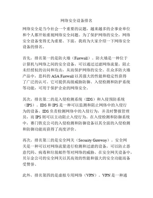 网络安全设备排名