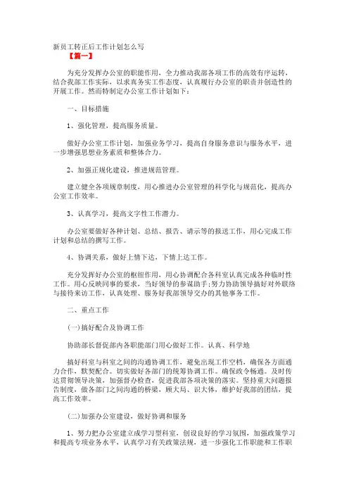 新员工转正后工作计划怎么写 