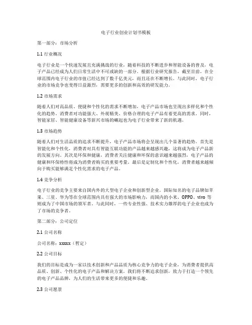 电子行业创业计划书模板