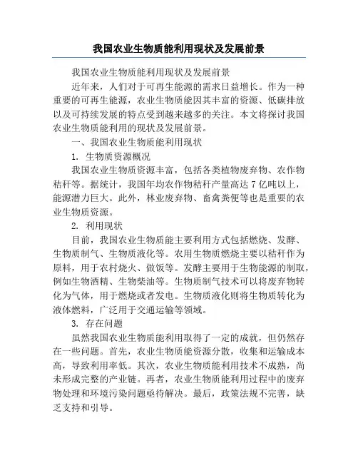 我国农业生物质能利用现状及发展前景